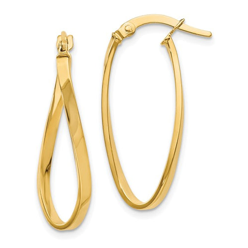10k yellow gold twist hoop oval earrings