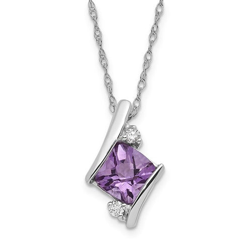 SS Amethyst and Diamond Pend Necklace