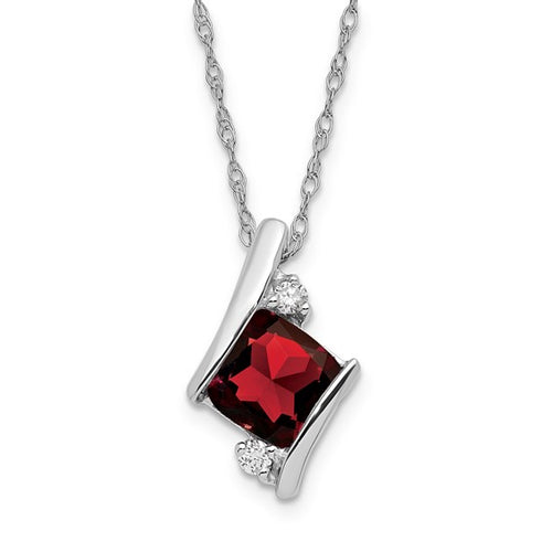 SS Garnet and Diamond Pendant Necklace with an 18