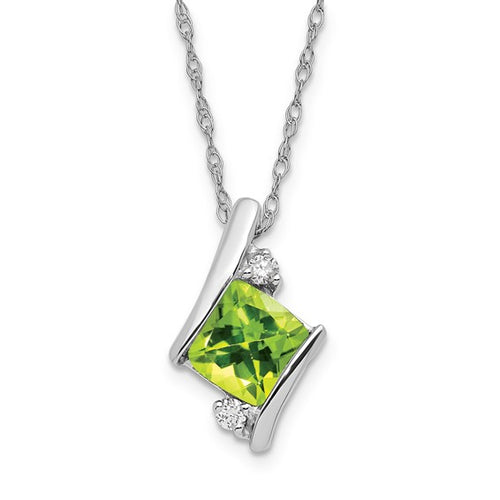 SS Peridot and Diamond Pendant Necklace with an 18