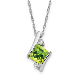 SS Peridot and Diamond Pendant Necklace with an 18" loose rope chain