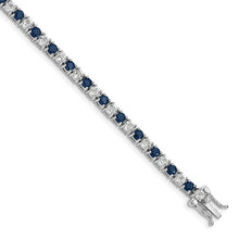 Load image into Gallery viewer, Sterling Silver Rhodium-plated Sapphire and White Topaz Tennis Bracelet