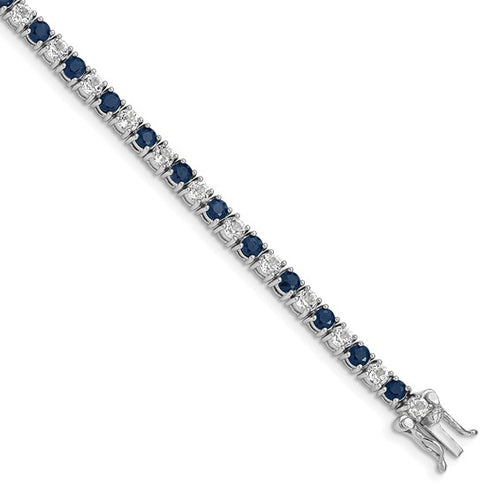 Sterling Silver Rhodium-plated Sapphire and White Topaz Tennis Bracelet