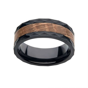 Stainless Steel Black PVD Men's Band with Wooden Inlay