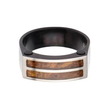 Load image into Gallery viewer, Black IP with Inlayed Palisander Rose Wood Ring
