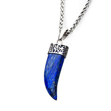 Load image into Gallery viewer, Stainless Steel with Lapis Lazuli Stone Horn Pendant, with Steel Wheat Chain