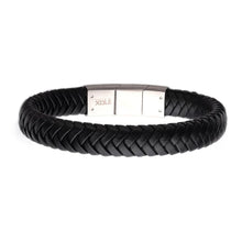 Load image into Gallery viewer, Two Tone Black Braided Genuine Leather Bracelet