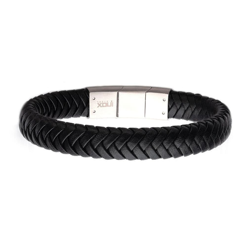 Two Tone Black Braided Genuine Leather Bracelet