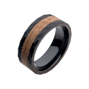 Stainless Steel Black PVD Men's Band with Wooden Inlay