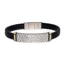 Load image into Gallery viewer, Black Leather with Blacksmith Hammered ID Bracelet