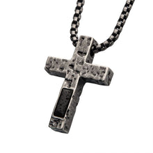 Load image into Gallery viewer, Stainless Steel Silver Plated Cross Pendant with Lava Stone Pendant, with Steel Box Chain