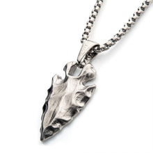 Load image into Gallery viewer, Brushed Steel Chiseled Arrowhead Pendant with Box Chain