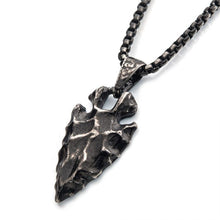 Load image into Gallery viewer, Gun Metal Plated Chiseled Arrowhead Pendant with Box Chain