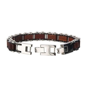 Stainless Steel with Red Sandal Wood Link Bracelet