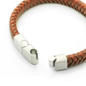 Two Tone Tan Braided Genuine Leather Bracelet